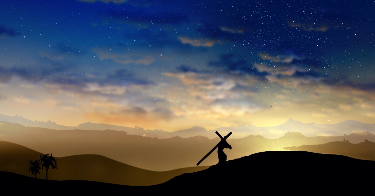 Jesus carrying his cross; nonbeliever's ask why Good Friday is called 'good.'