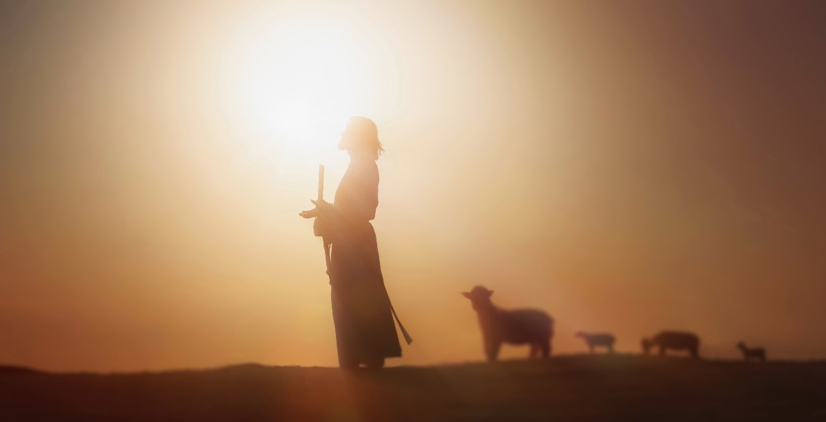 Jesus leading sheep
