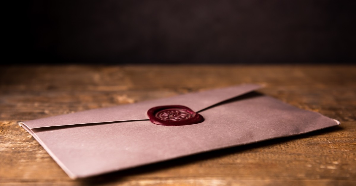 Envelope with a wax seal to illustrate love letter for husband