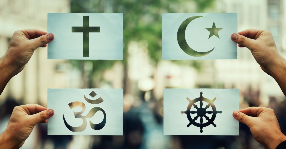 Numerous World Religions Coming Together on a Vinyl Sticker