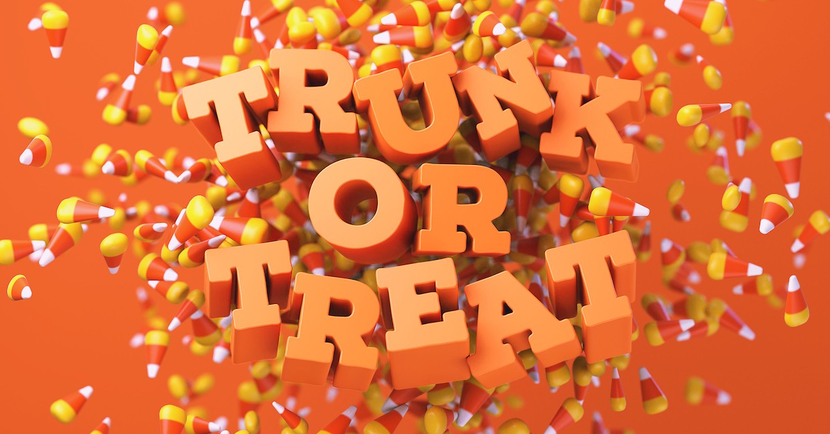 trunk or treat sign with candy corn