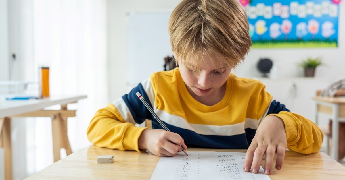 first grader doing a test, prayer for a test