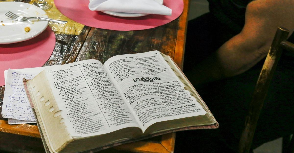 Bible sitting on the dinner table