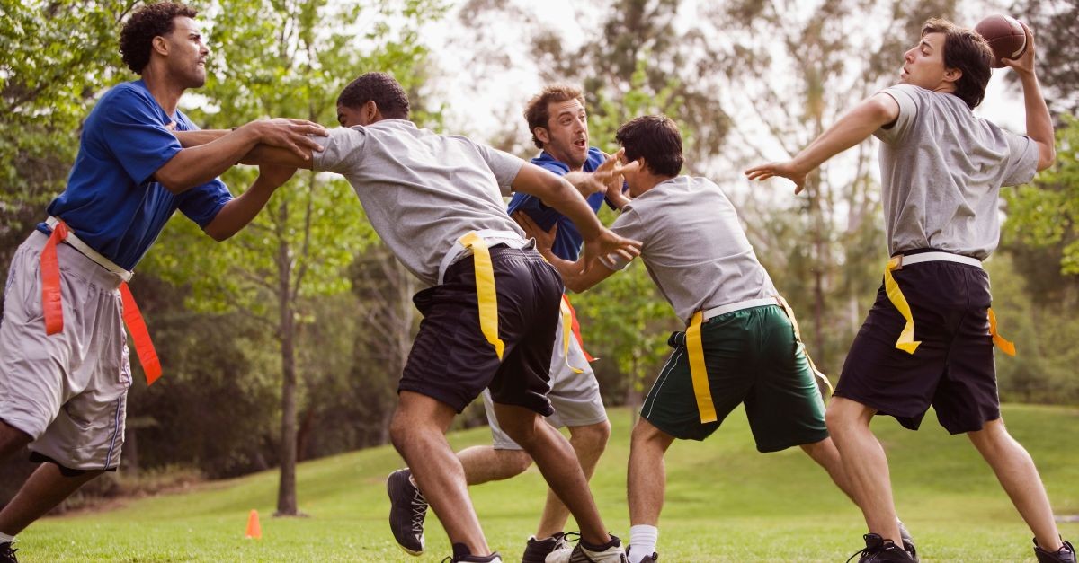 Men's small group playing flag football; why do men hate small groups?