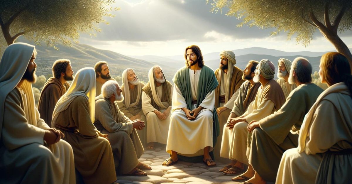 Jesus teaching to a group of people; what is the authority of Jesus?