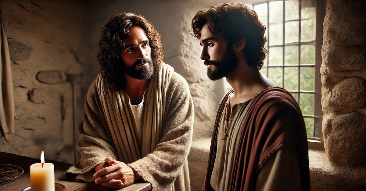 AI depiction of Jesus and John standing in room together