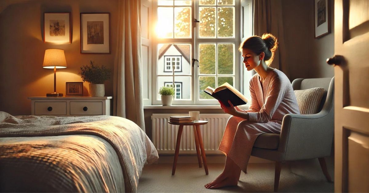 Woman reading the Bible in the morning; how to be still with God.