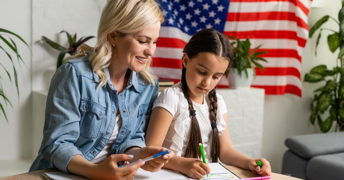 Mother and daughter; Teaching children about America; politics