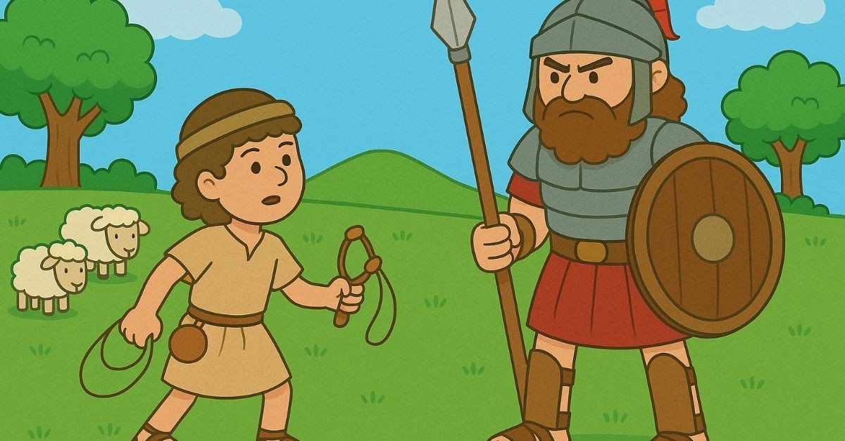 A Children's Illustration of David and Golliath