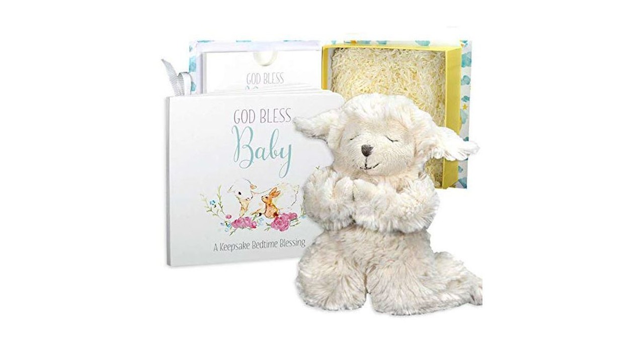 Baby Baptism Gift Set with Musical Lamb and Prayer Book