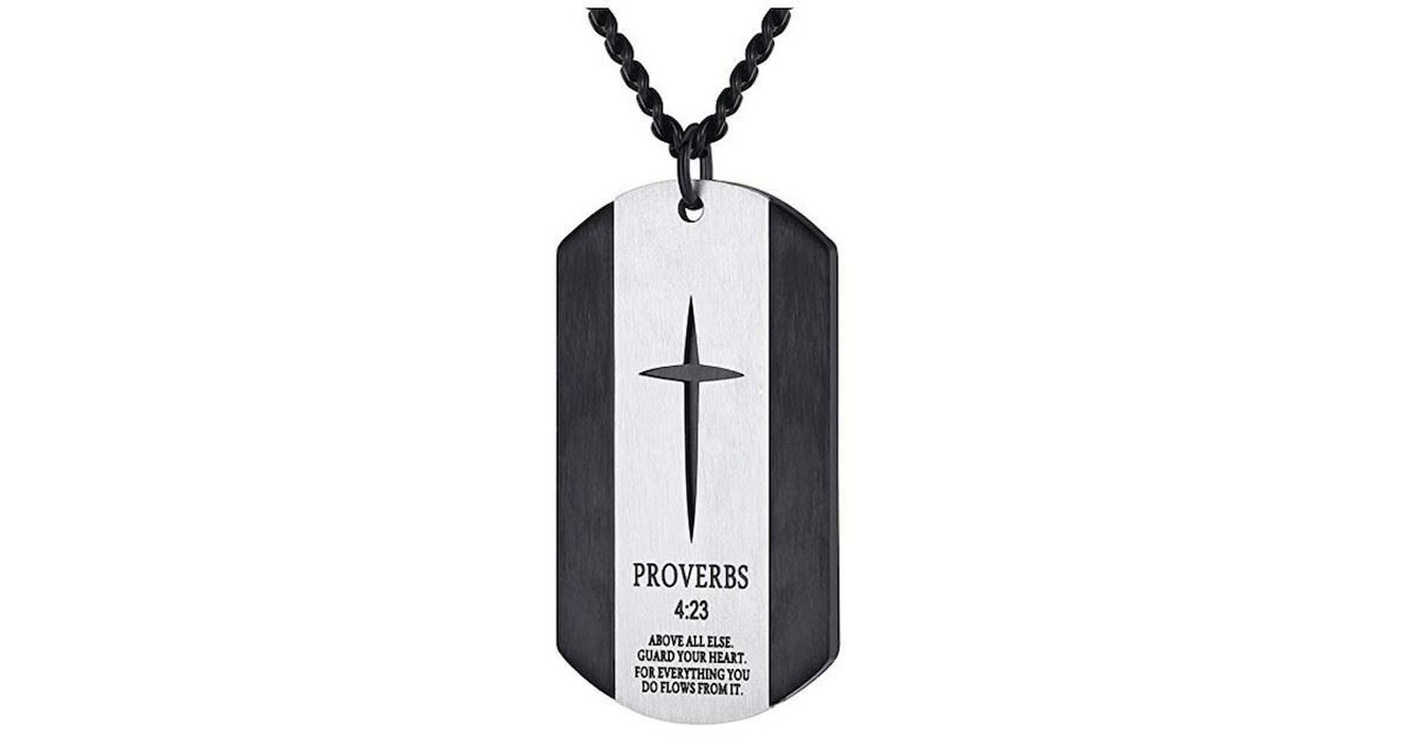 Stainless Steel Bible Verse Cross Dog Tag Pendant 