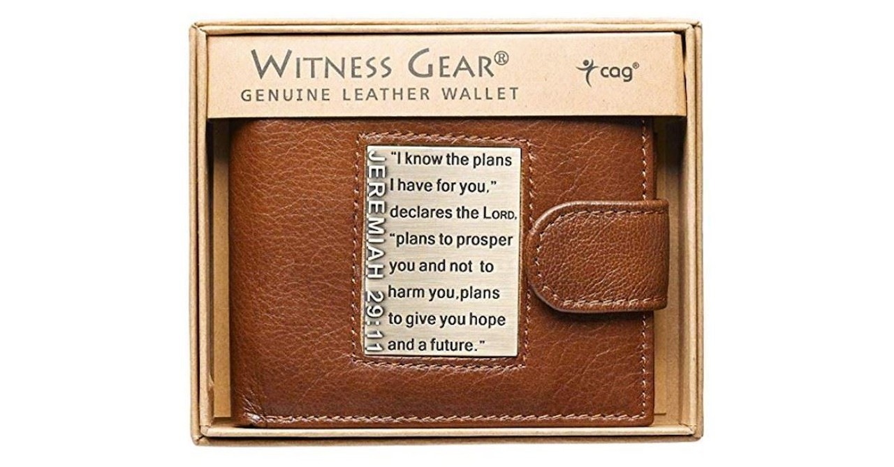 Brown Genuine Leather Wallet w/Brass Inlay - Jeremiah 29:11