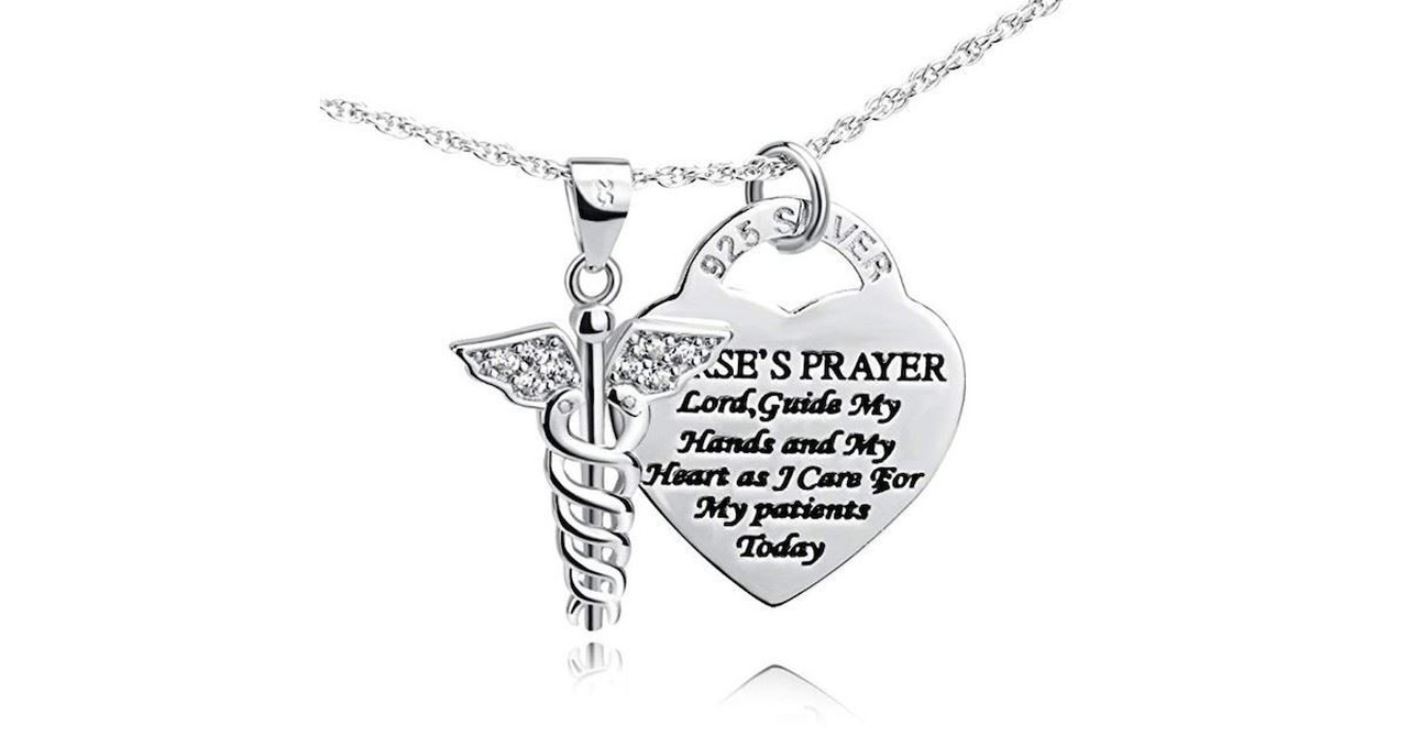 Sterling Silver Caduceus Angel Nursing Themed Pendant Necklace