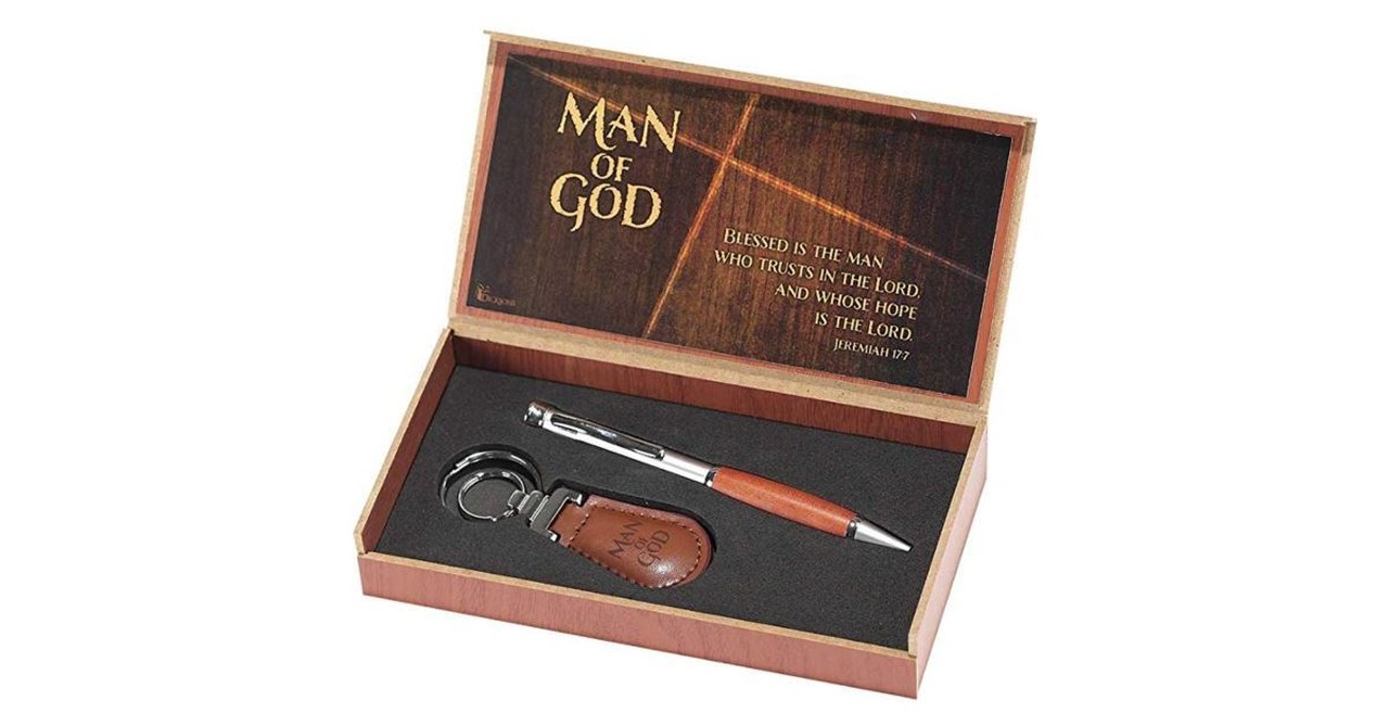 Man of God Woodgrain Ballpoint Pen and Keychain