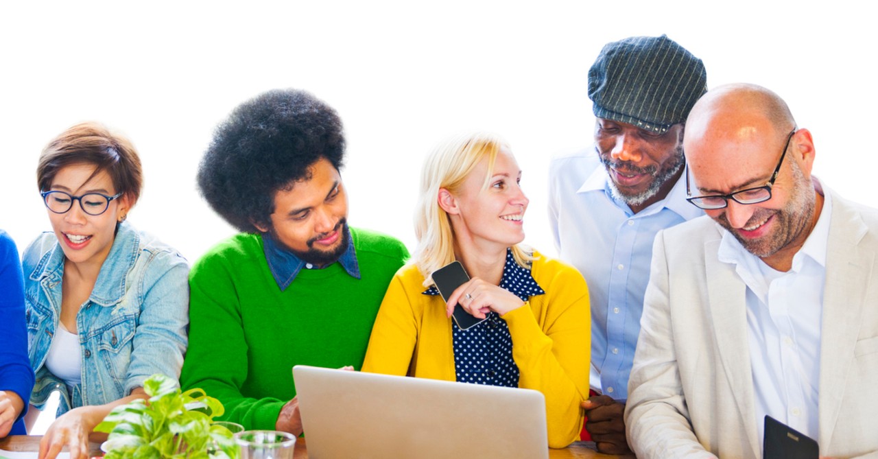 group of diverse men and women friends being kind