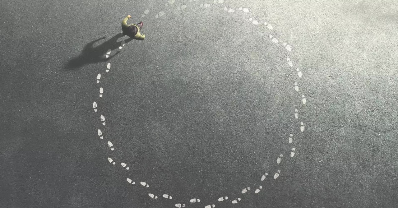 man walking in an endless circle