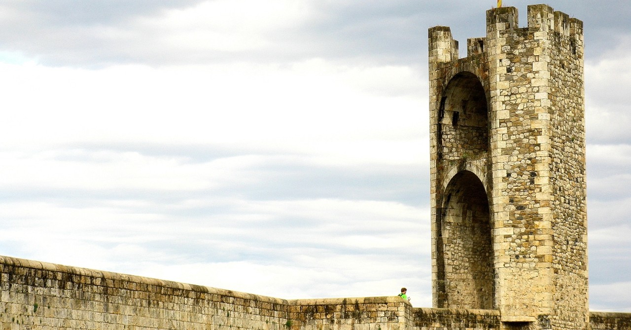 Old, brick tower on a battlement