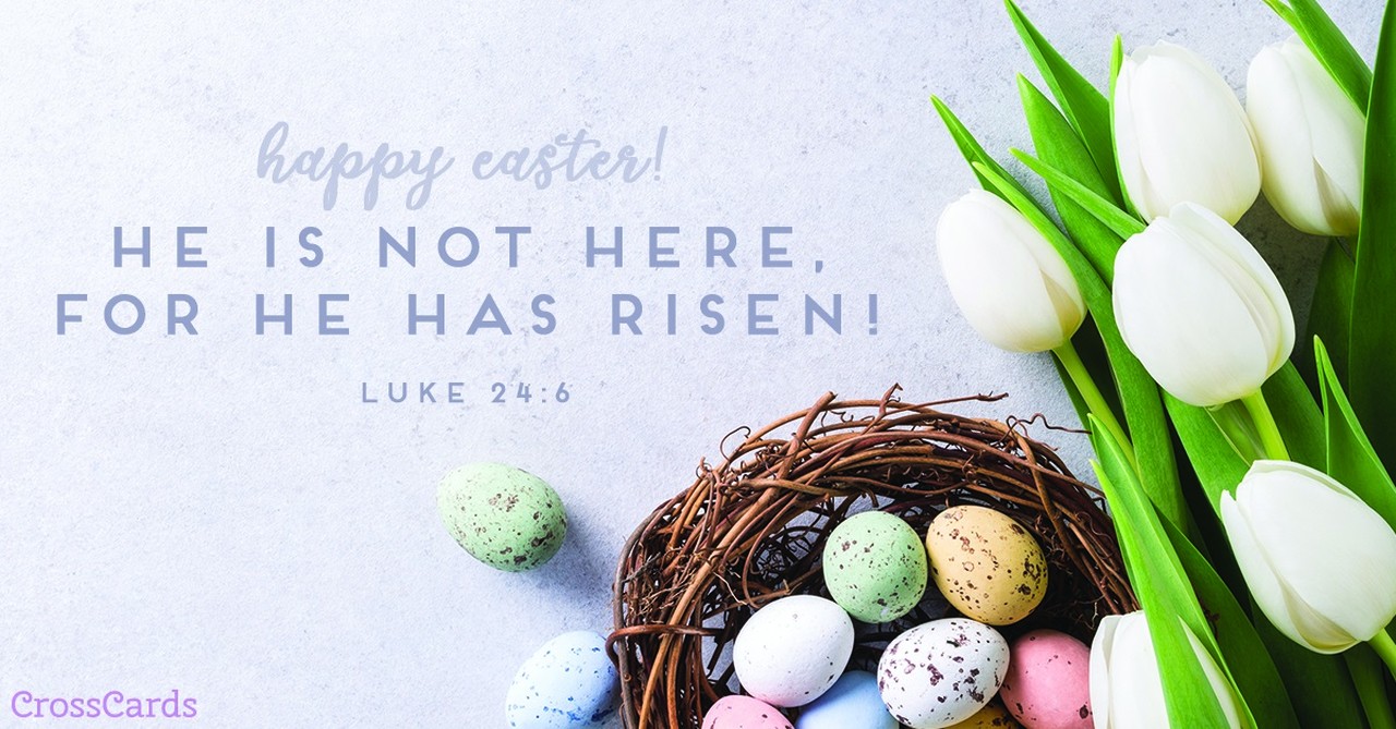 easter, he has risen, luke 24:6, scripture bible verse image