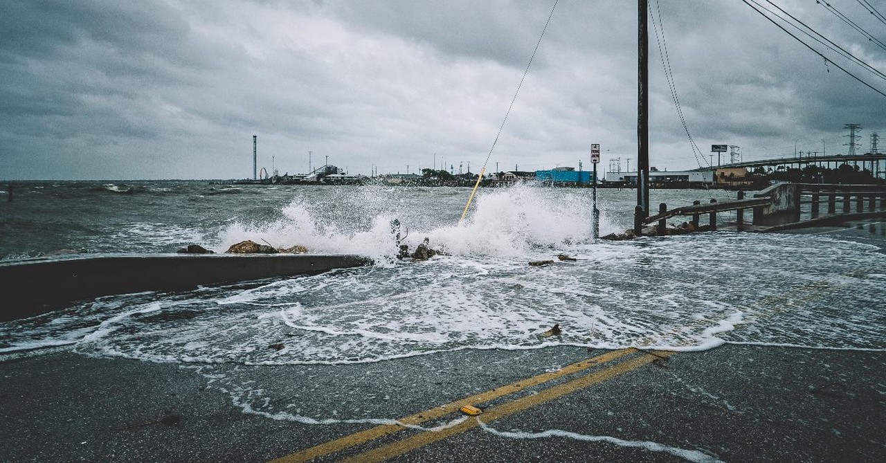 Flood waters coming in over the port