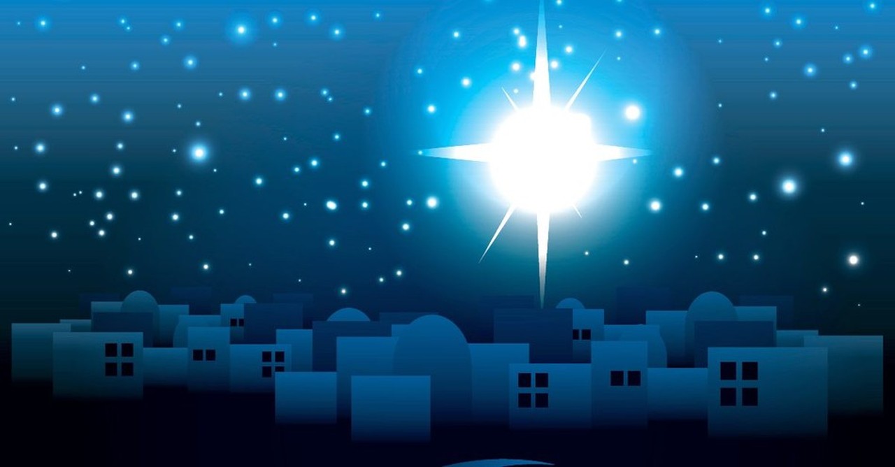 City of Bethlehem in a blue skyscape, For unto you is born this day in the city of David a Savior who is Christ the Lord