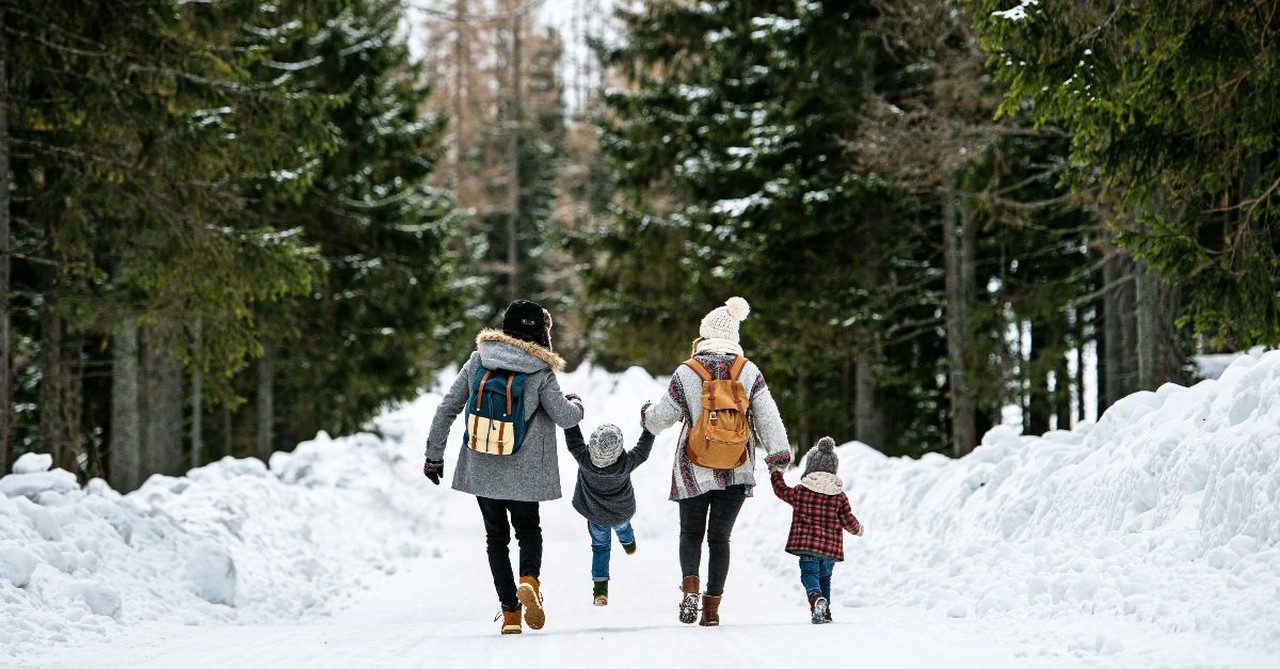 Family walking in snow