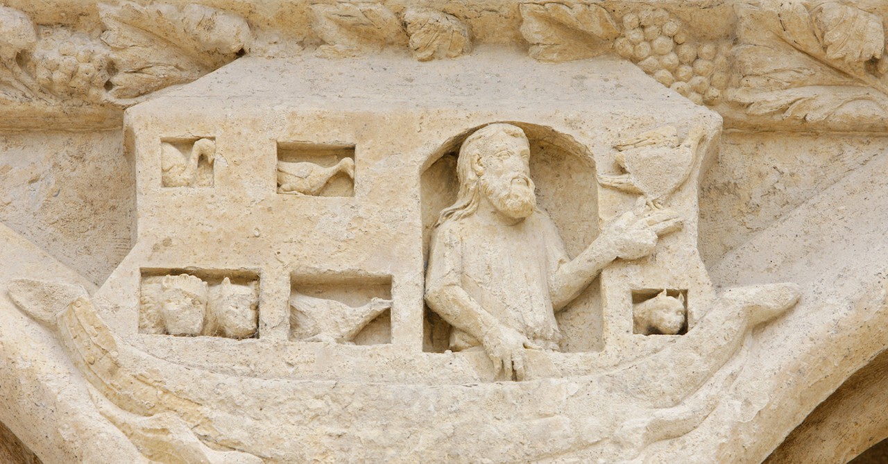 Noah figure represented in carved relief stone