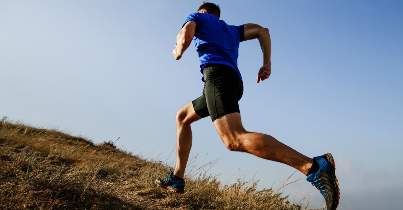 A man running up a hill