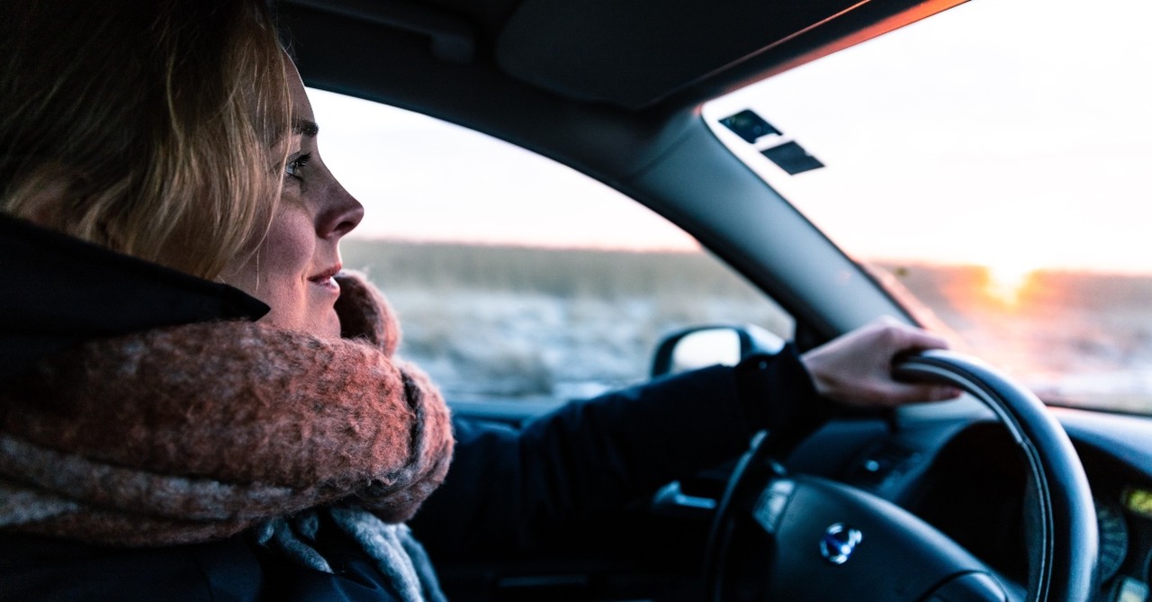 woman driving car, pray coming and going