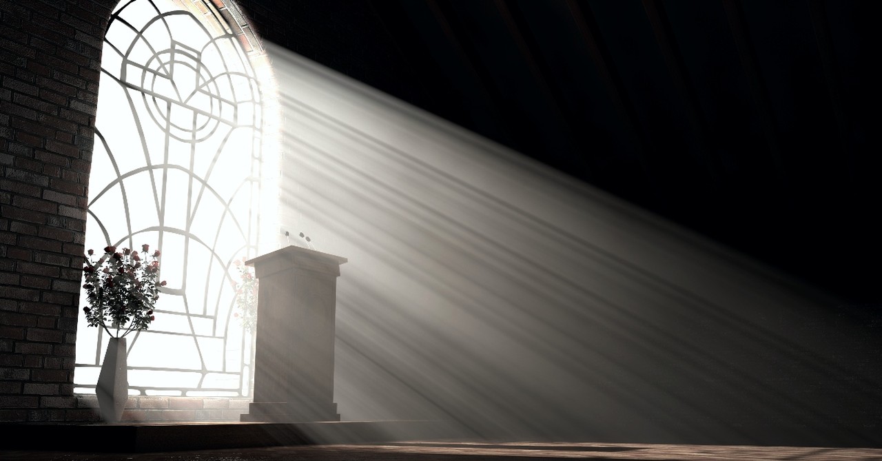 Podium in white light of a church