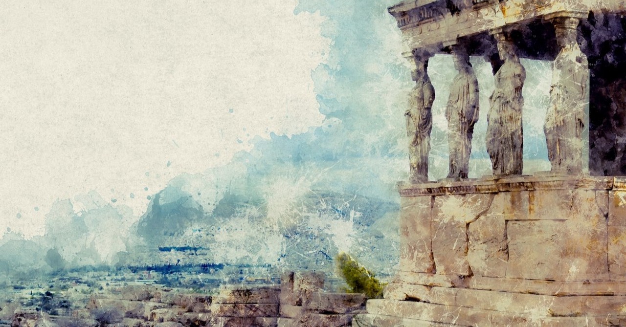 watercolor illustration of Athens Greece, till we have faces by cs lewis