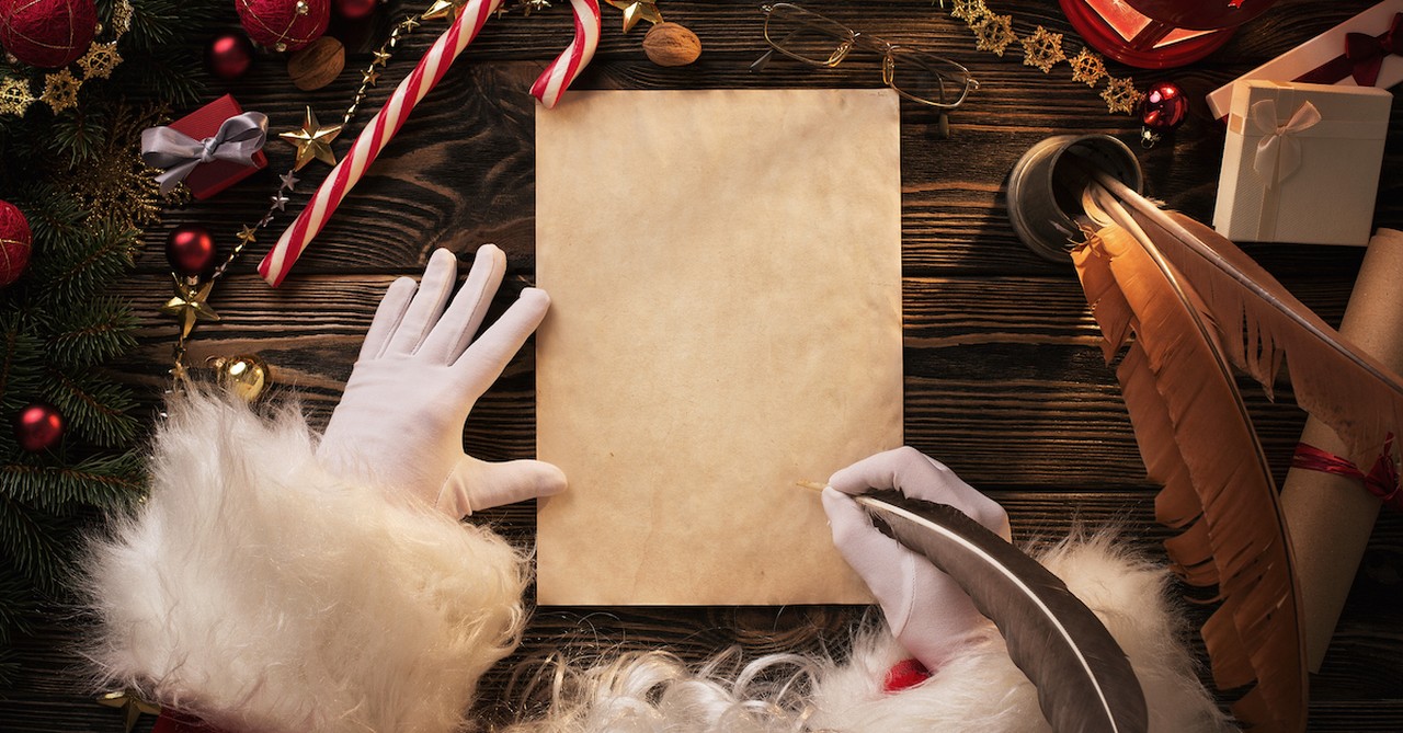 Santa Claus writing at Christmas