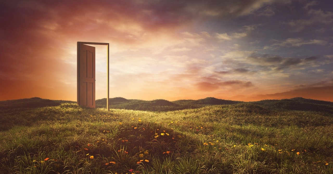 An open door in a field