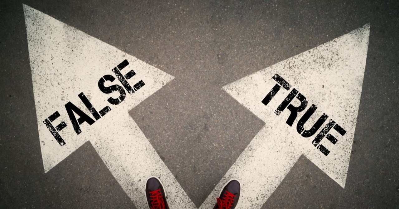 person standing at crossroads with sings saying "false" and "true" to illustrate bible verse do not bear false witness