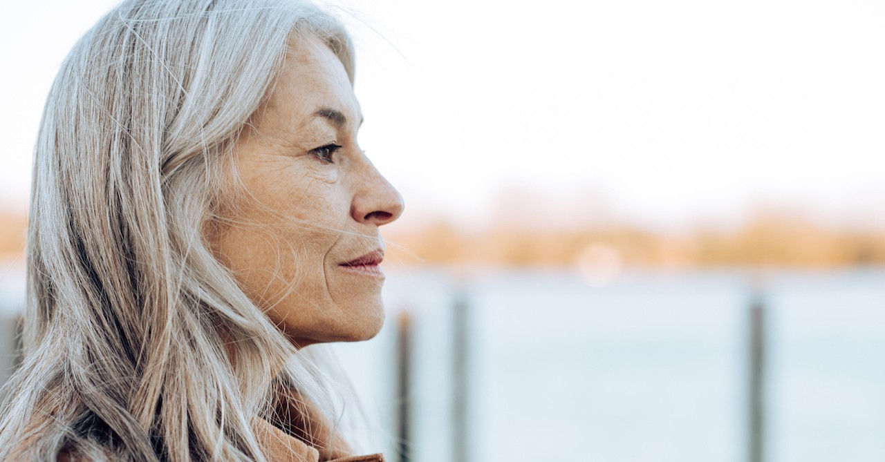 Older senior woman thinking remarriage grief mourning