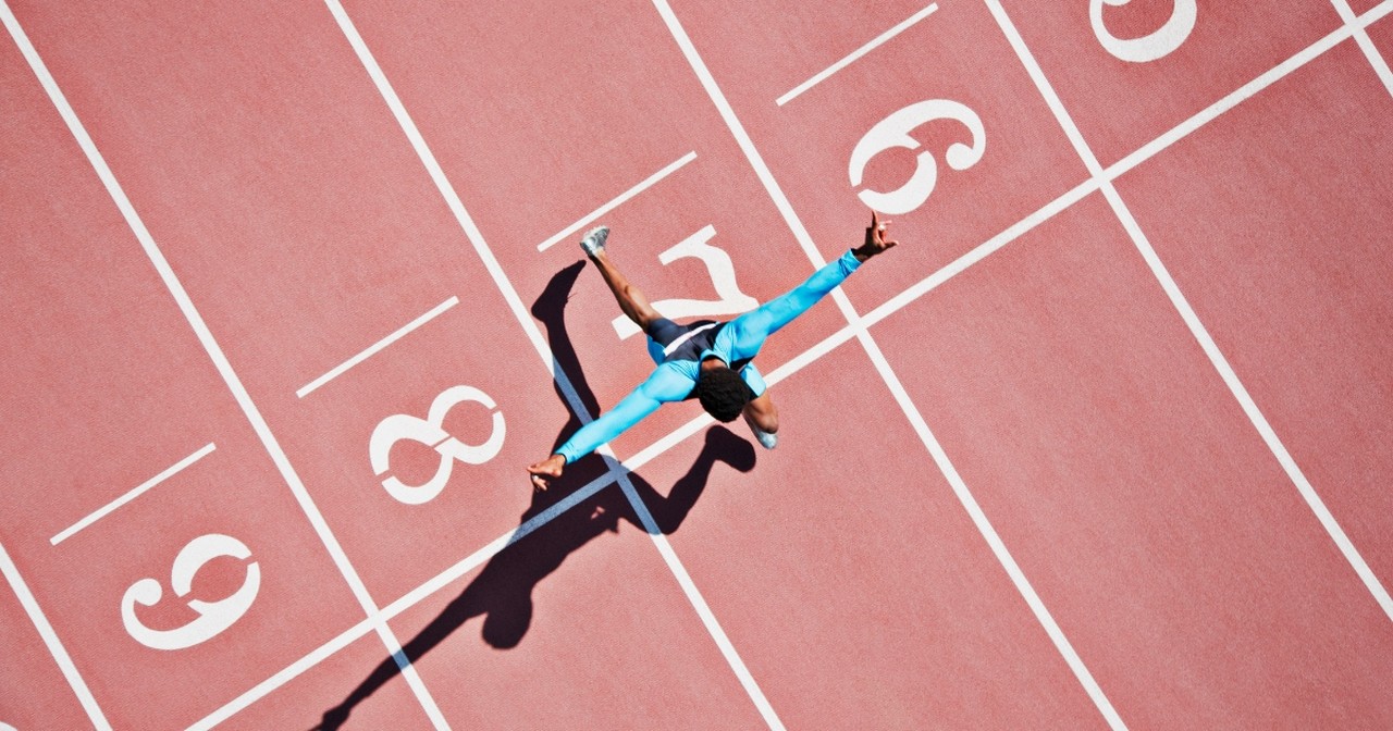 Runner crossing finish line