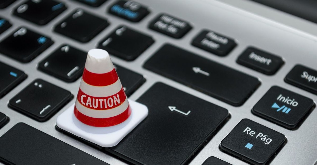 Caution cone on a keyboard;