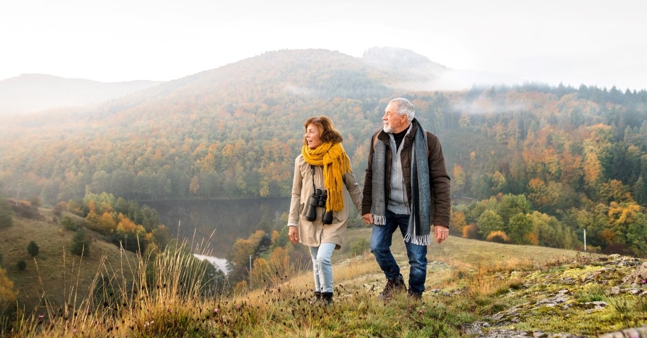 senior couple hiking