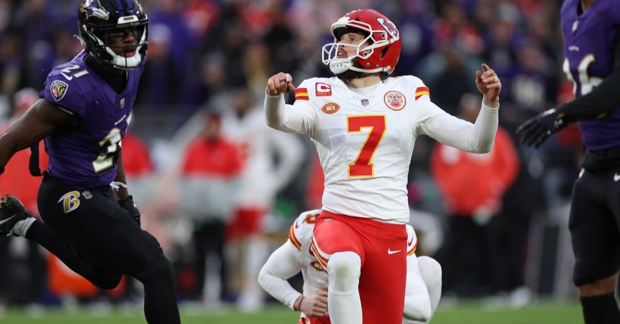 Chiefs kicker Harrison Butker follows through on a field goal attempt