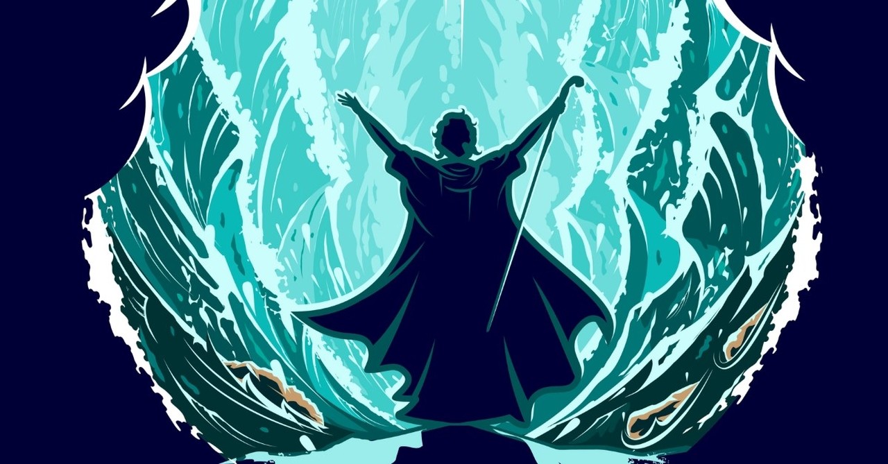 Illustration of Moses parting the red sea