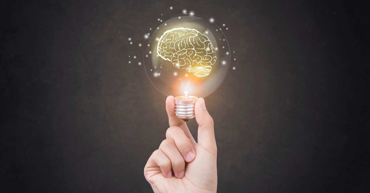 person holding lightbulb with glowing brain inside, wisdom definition