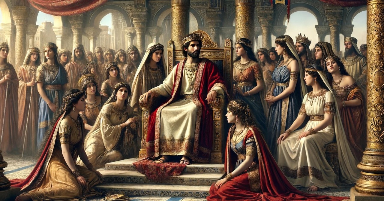 King David on throne and concubines polygamy