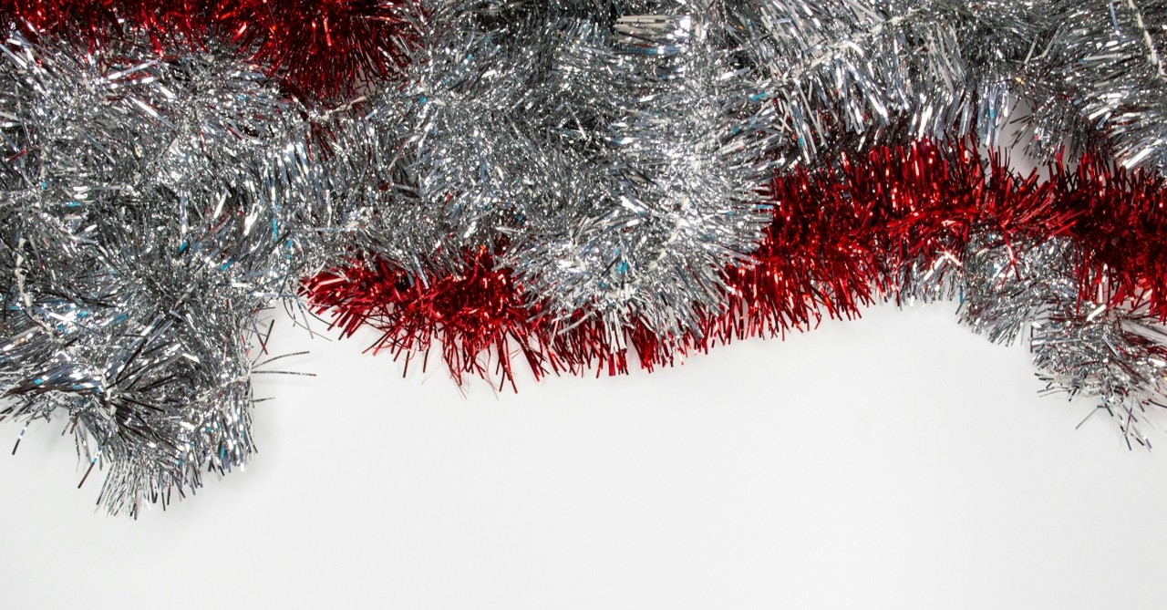 Silver and red Christmas tinsel