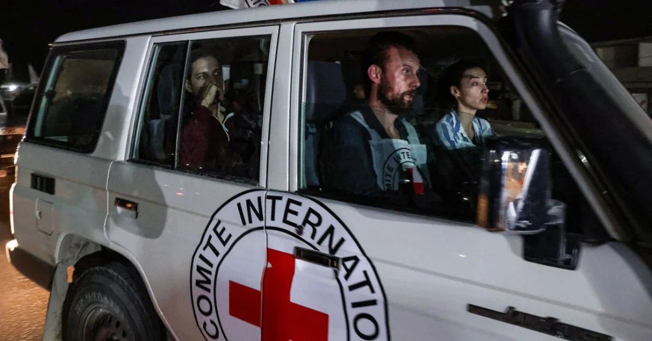 Red Cross van carrying hostages in Gaza