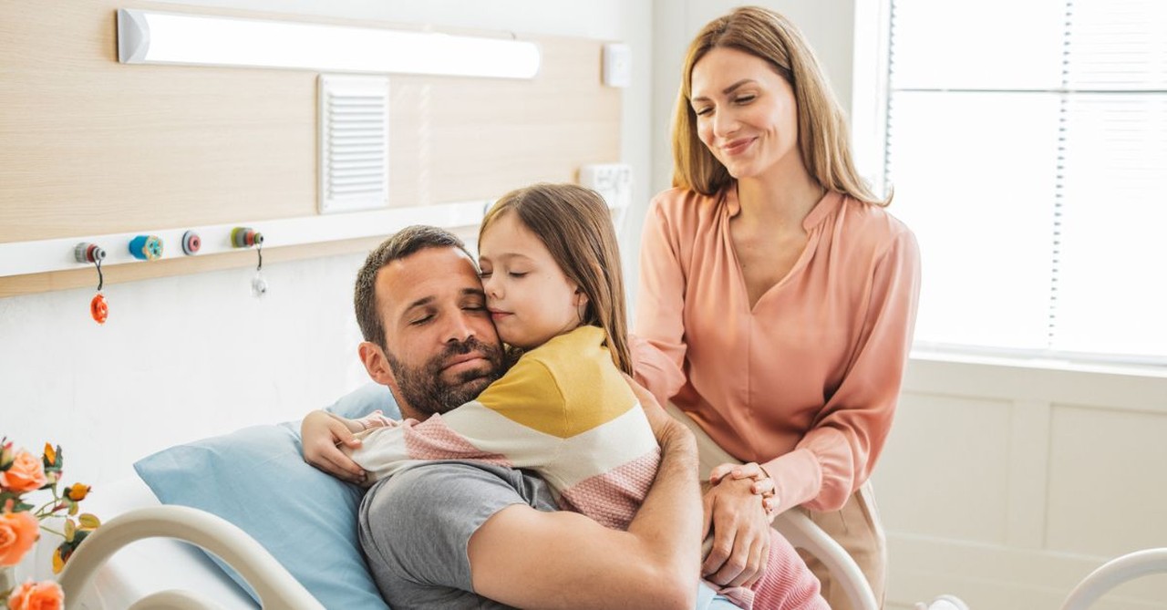 Father or Dad dealing with sickness; illness; hospital; sick man