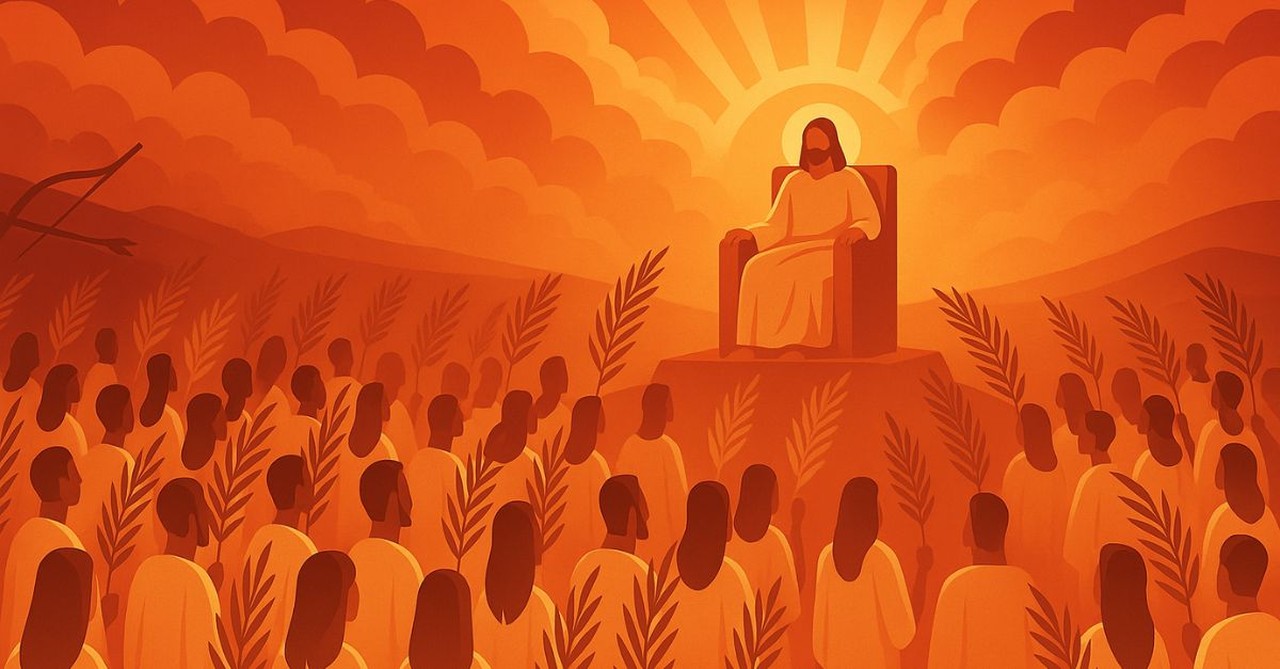"After this, I looked, and there before me was a great multitude that no one could count, from every nation, tribe, people, and language, standing before the throne and before the Lamb. They were wearing white robes and were holding palm branches in their