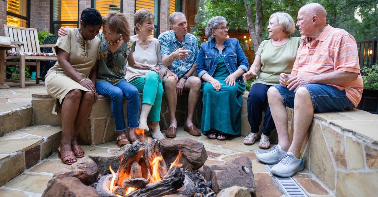 Bible-Study Bonfire; bonfire party; group gathering; seniors