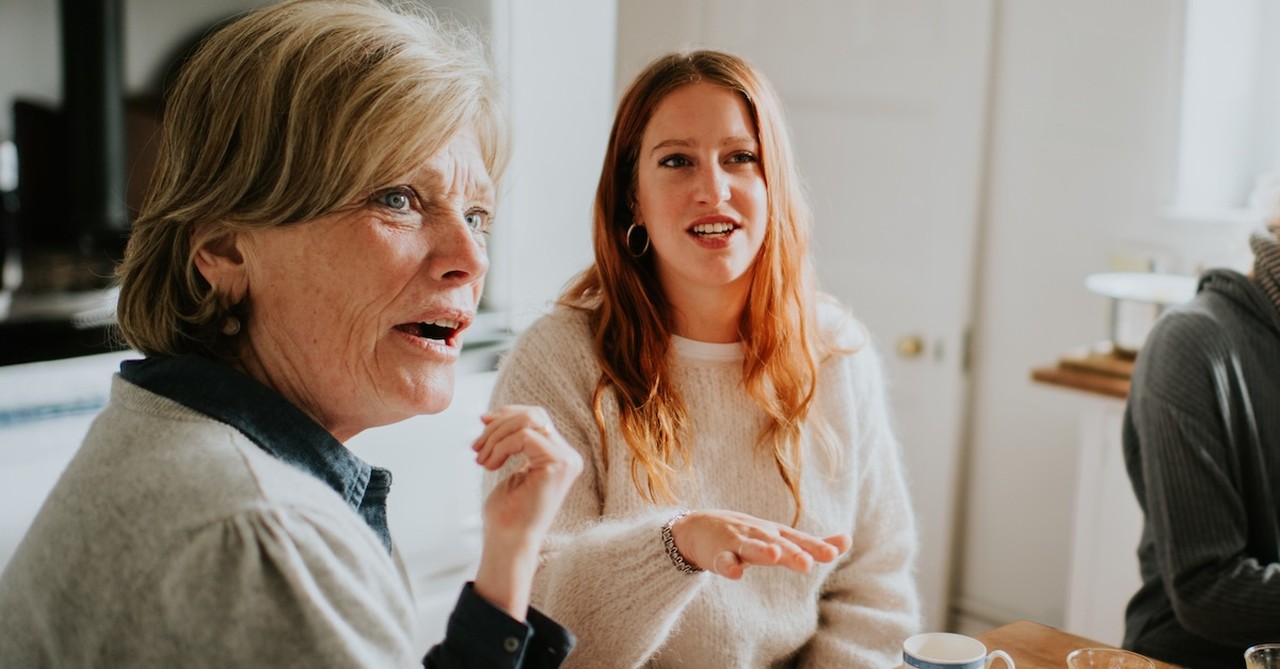 Critical senior mother-in-law with adult daughter arguing toxic