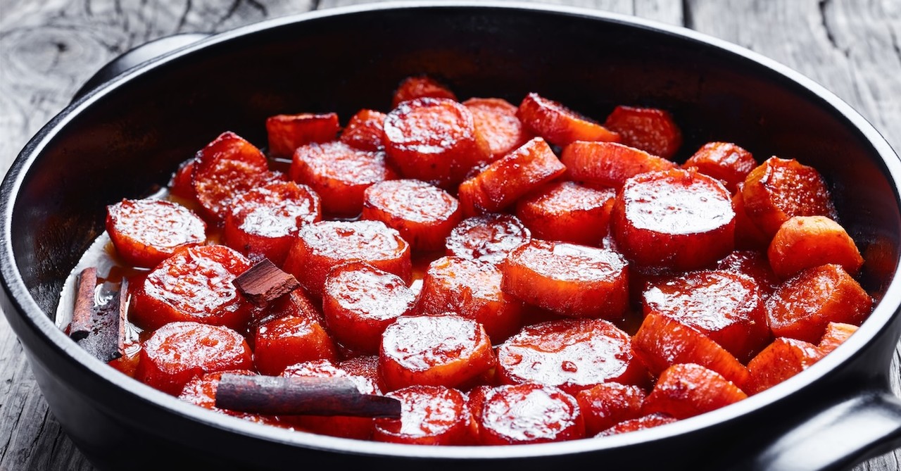 candied yams in a pan