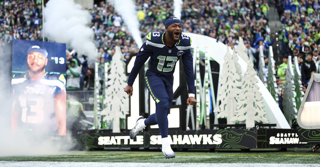 Ernest Jones IV on the field after Seahawk's game