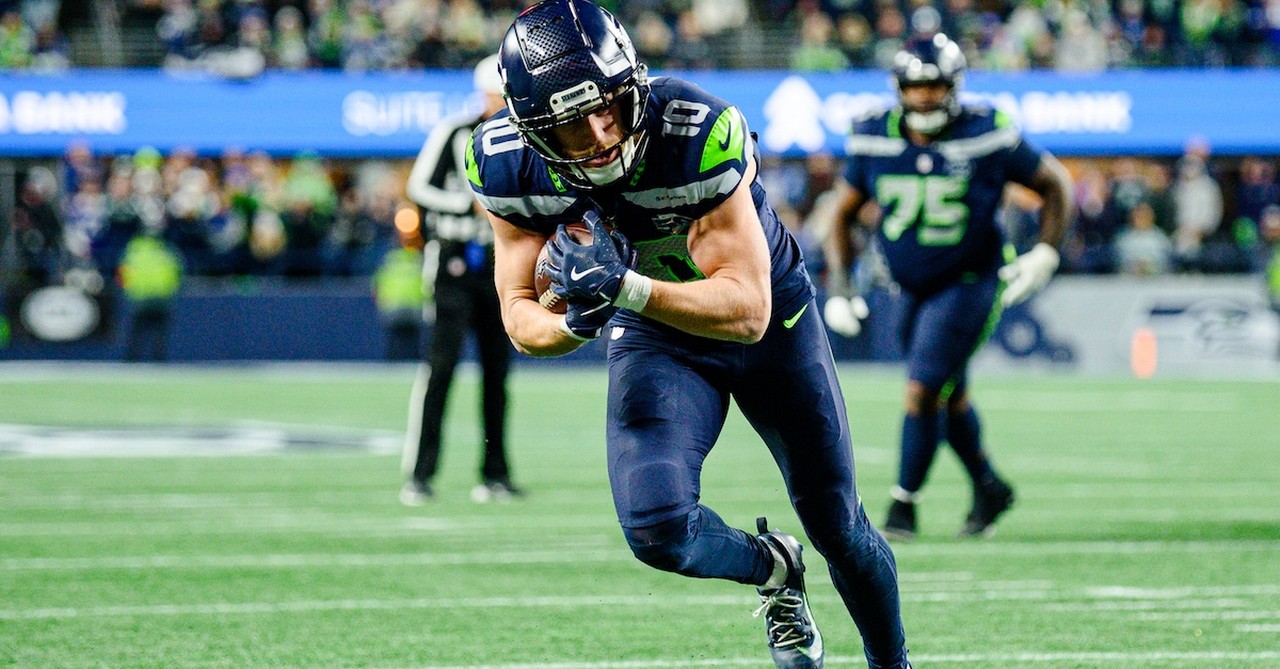 Cooper Kupp on field catching ball for Seahawks